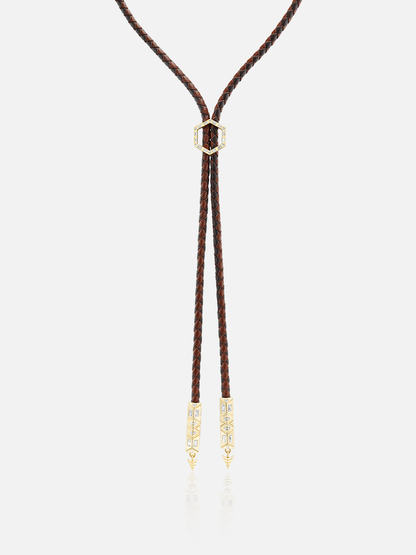 Braided Leather Engraved Gold Foundation Bolo
