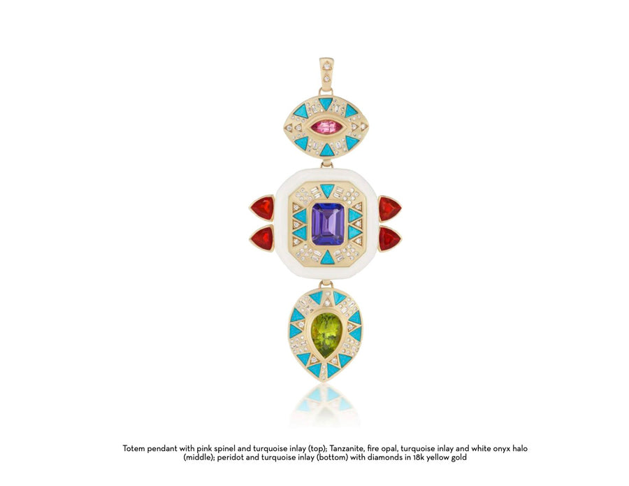 Totem pendant with pink spinel and turquoise inlay for Cleopatra's Vault