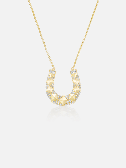 Studded Horseshoe Pendant Necklace