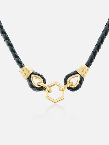 Black Braided Leather Foundation Necklace