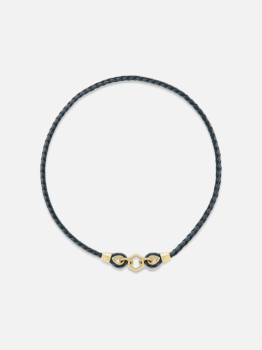 Black Braided Leather Foundation Necklace