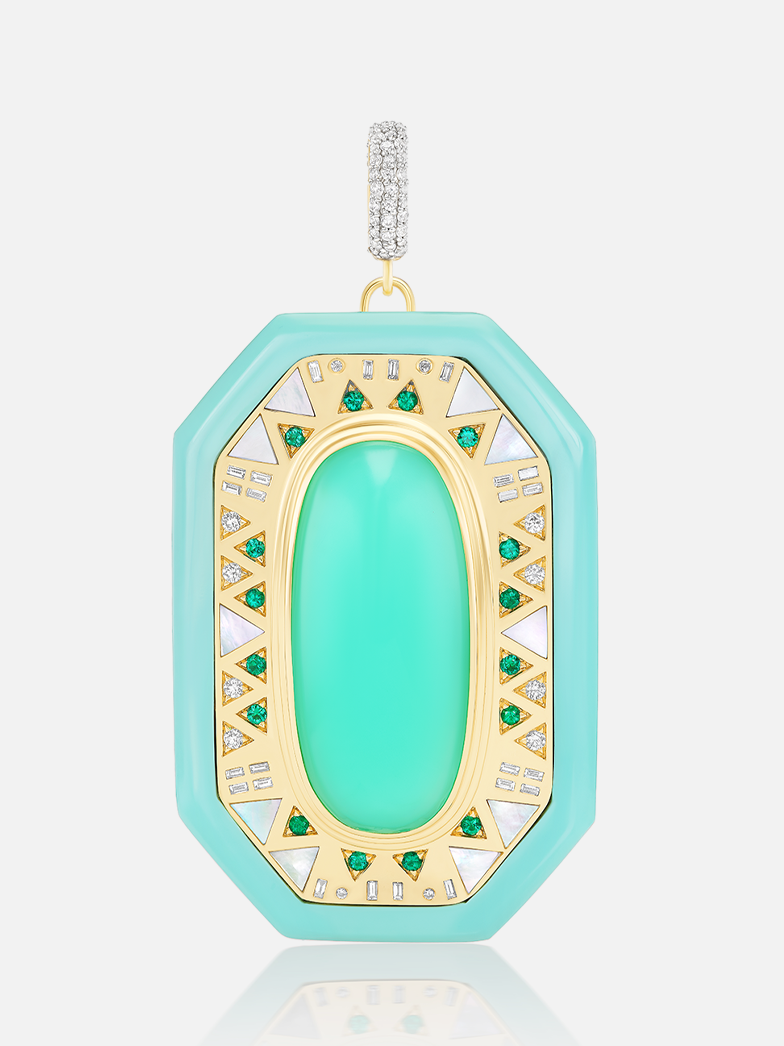 Chrysoprase & Emerald Pendant