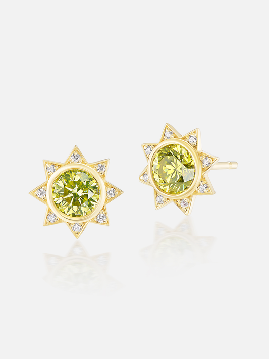 Mini Sun Stud Earrings, Yellow Diamond