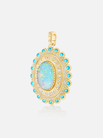 Opal & Turquoise Cabochon Concho Pendant 7.47ct