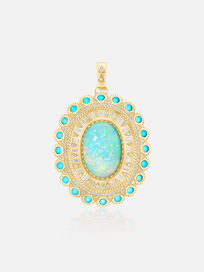 Opal & Turquoise Cabochon Concho Pendant 7.47ct
