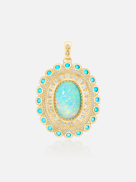 Opal & Turquoise Cabochon Concho Pendant 7.47ct