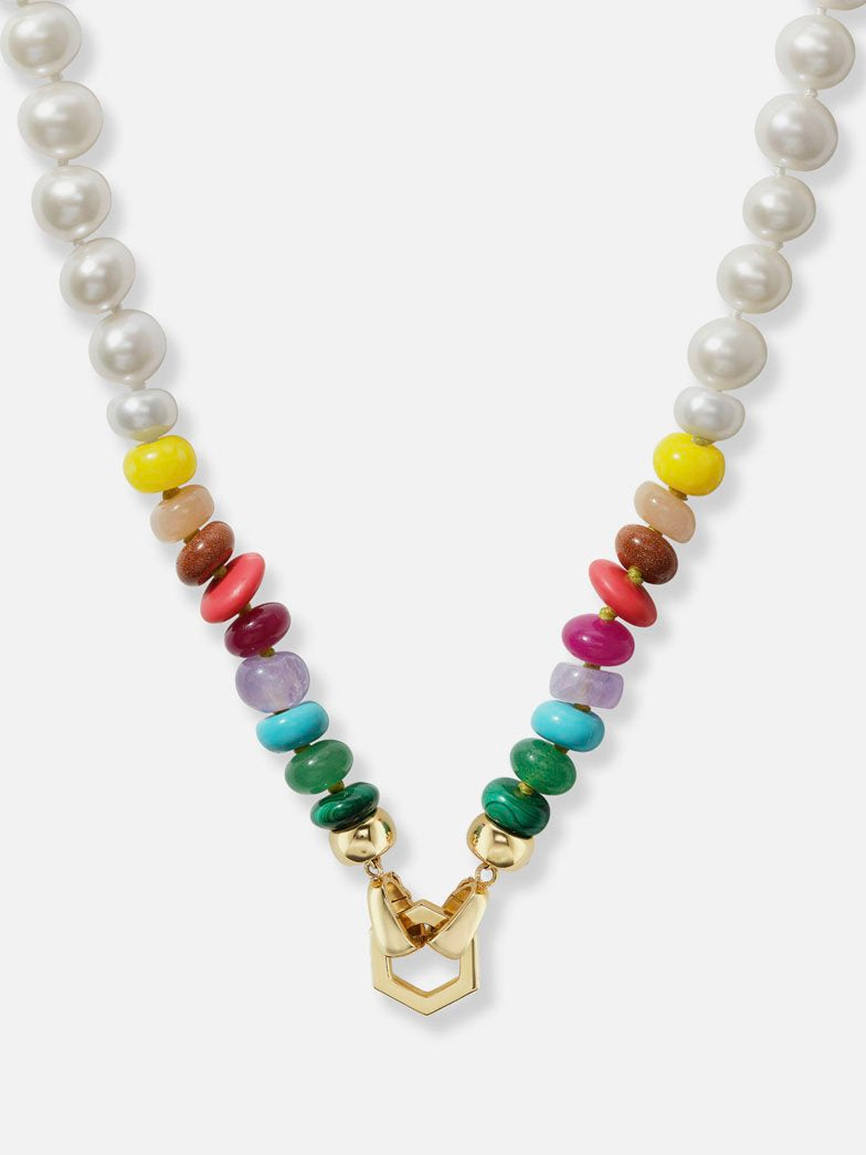 Pearl and Rainbow Bead Foundation Clasp Necklace RTS
