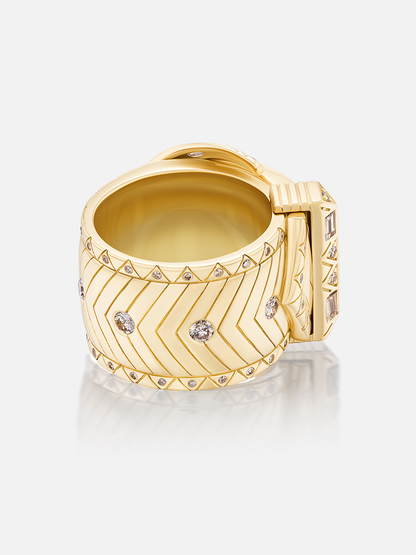De Beers Cushion Champagne Diamond Buckle Ring 5ct Size 6