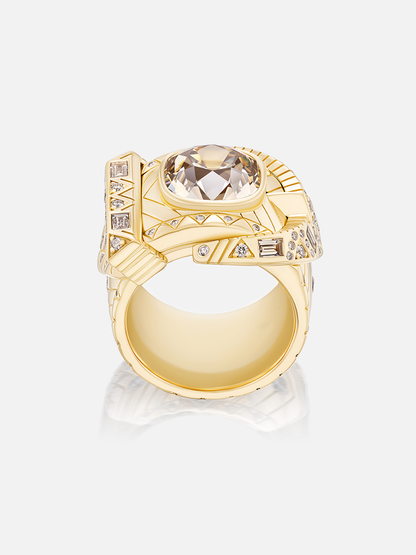De Beers Cushion Champagne Diamond Buckle Ring 5ct Size 6