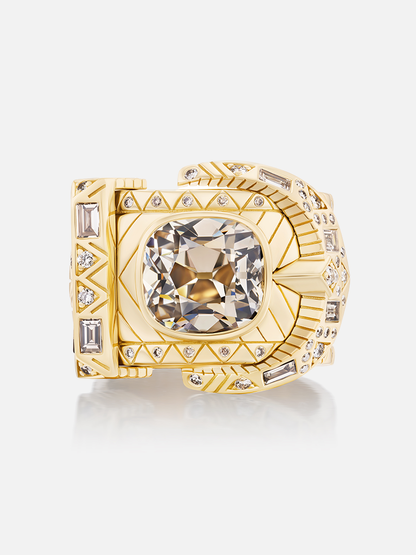 De Beers Cushion Champagne Diamond Buckle Ring 5ct Size 6