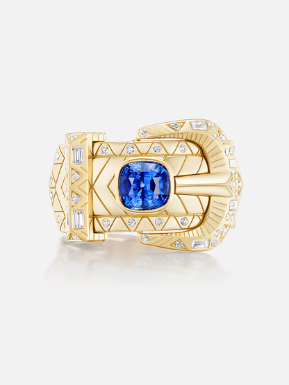 Cushion Blue Sapphire Buckle Ring 1.29ct Size 6