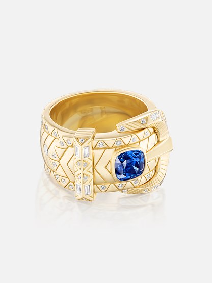 Cushion Blue Sapphire Buckle Ring 1.29ct Size 6