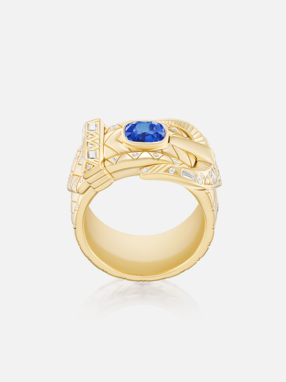 Cushion Blue Sapphire Buckle Ring 1.29ct Size 6
