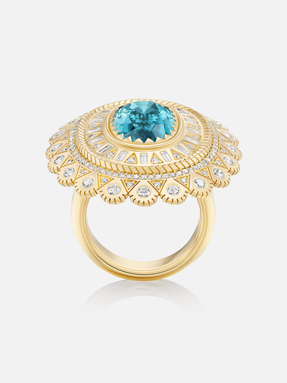 Blue Zircon Concho Ring 6.89ct Size 6
