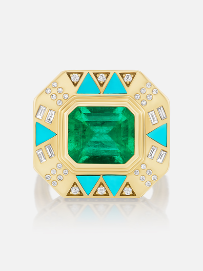 Eureka Muzo Emerald & Turquoise Ring 3.85ct Size 6