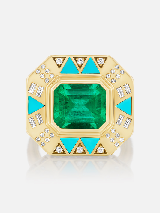Eureka Muzo Emerald & Turquoise Ring 3.85ct Size 6