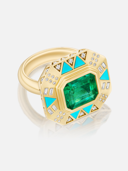 Eureka Muzo Emerald & Turquoise Ring 3.85ct Size 6