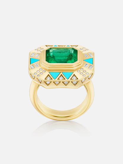 Eureka Muzo Emerald & Turquoise Ring 3.85ct Size 6