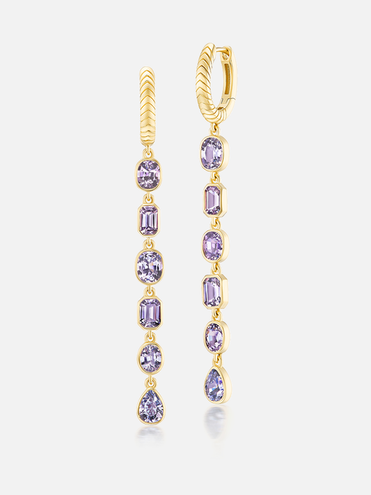 Violet Spinel Drop Huggies, 6 Stone