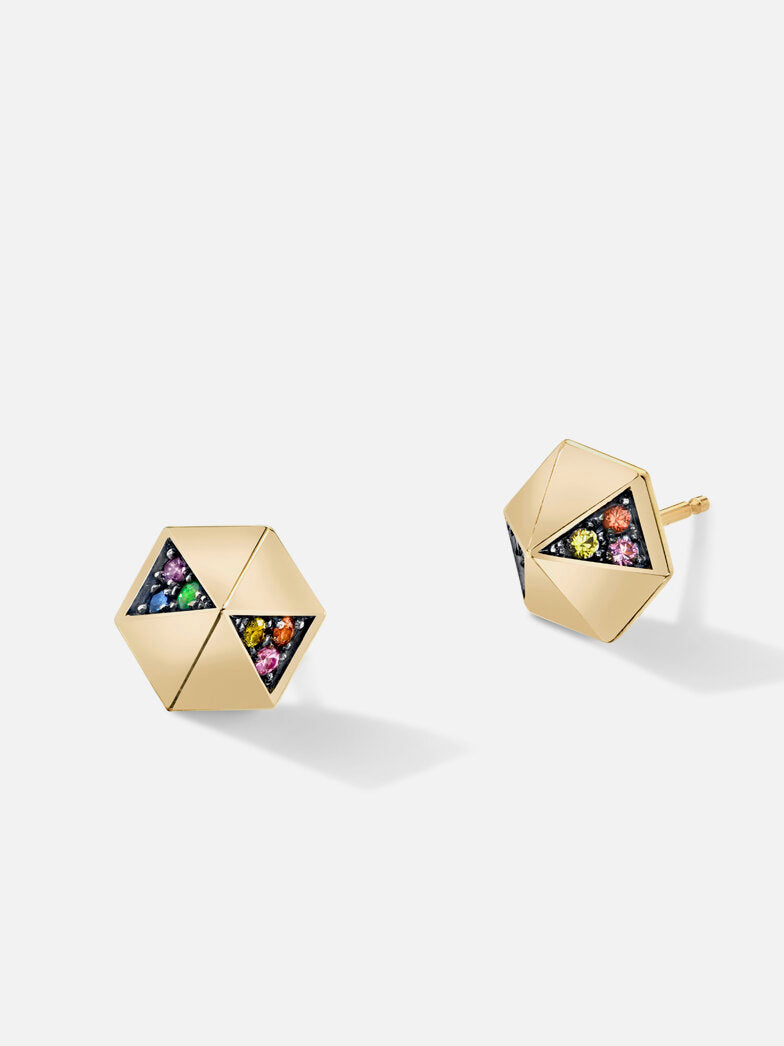 Pyramid Stud Earrings Rainbow Pair RTS