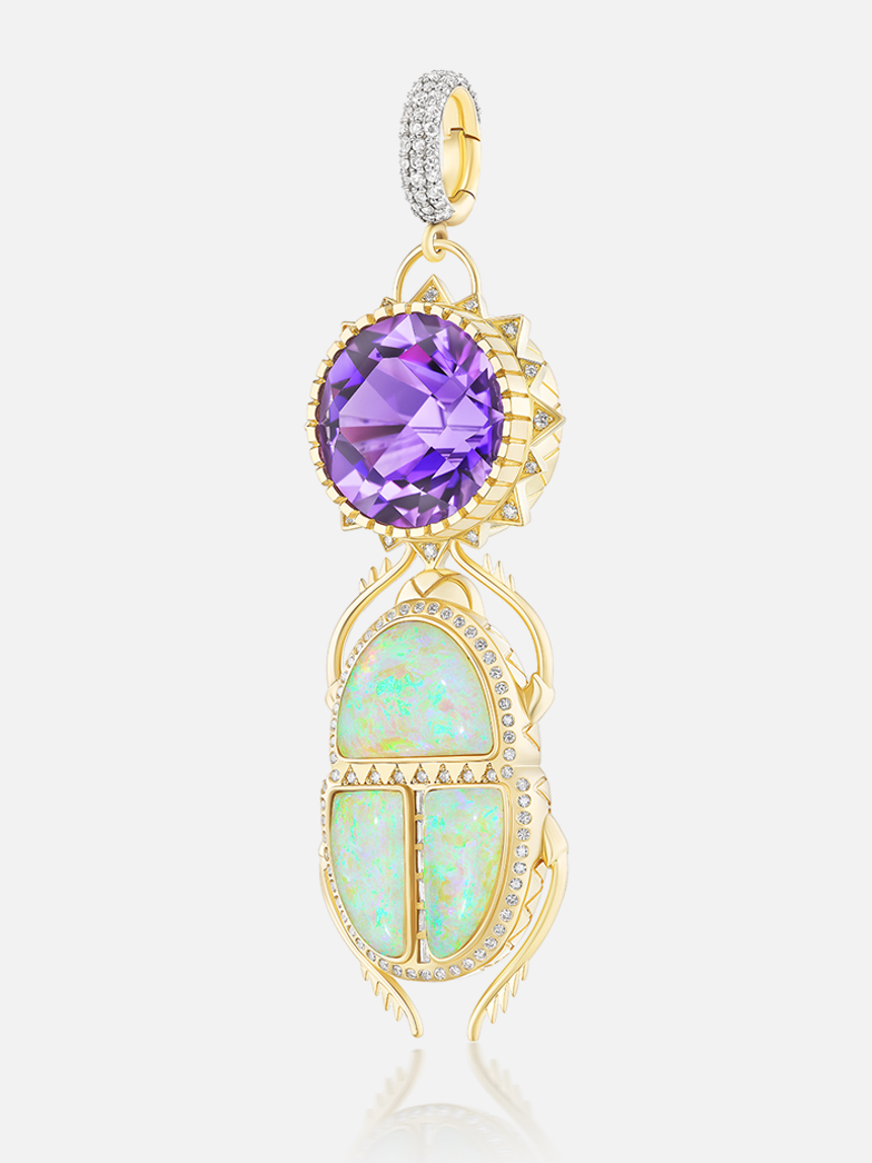 Sun Scarab Pendant Amethyst & Opal