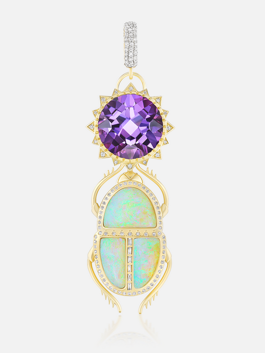 Sun Scarab Pendant: Amethyst & Opal