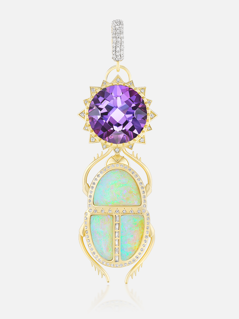 Sun Scarab Pendant Amethyst & Opal