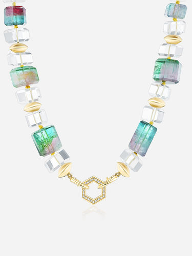 MCM 26" Tie Dye Bi-Color Tourmaline Bianca Bead Necklace OOAK