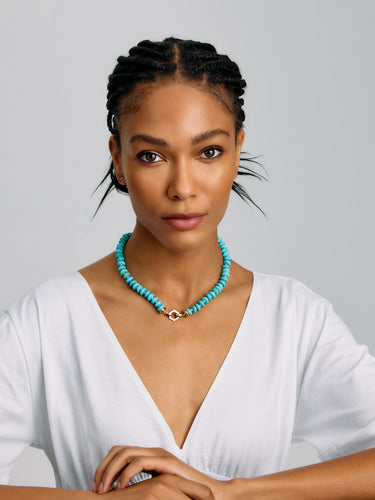 Turquoise big bead necklace with magnetic claps — Boyer New York