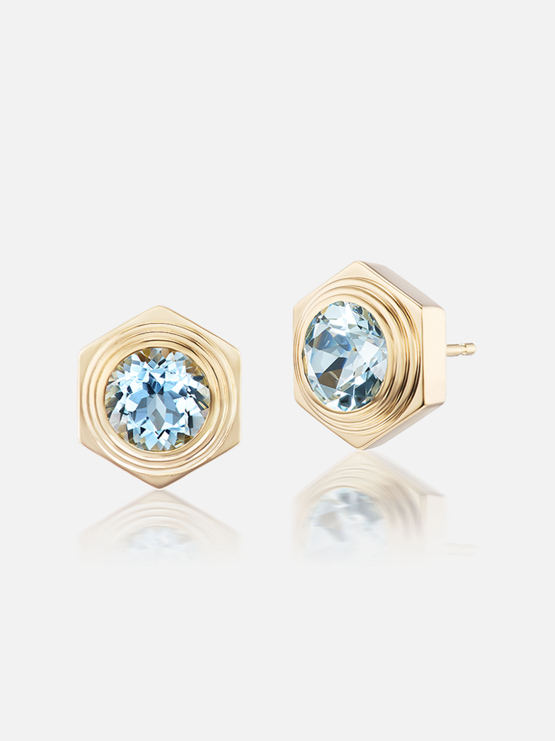 Hexed Aquamarine Stud Earrings