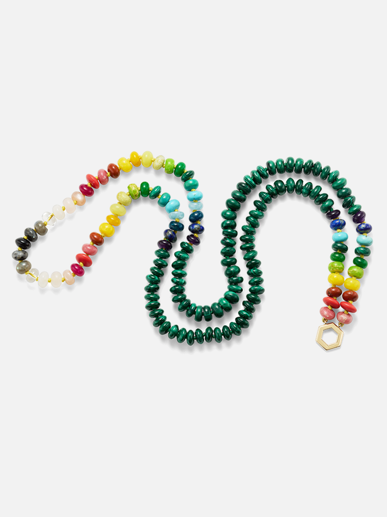 32" Malachite and Rainbow Bead Foundation Necklace