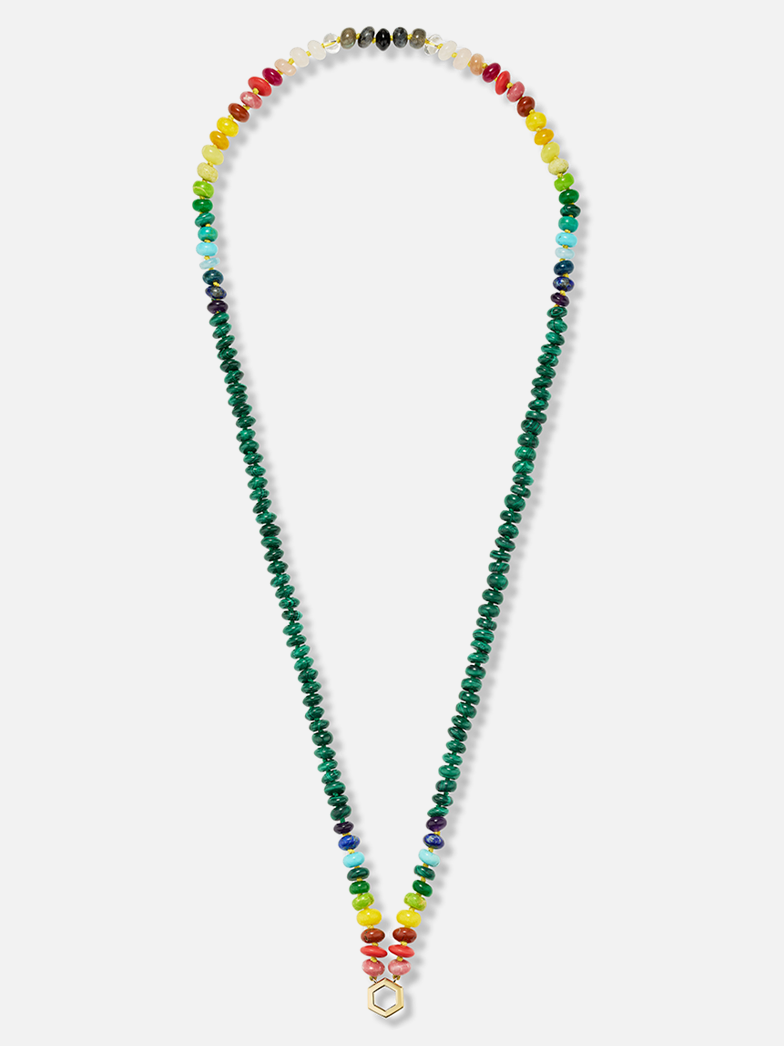 32" Malachite and Rainbow Bead Foundation Necklace