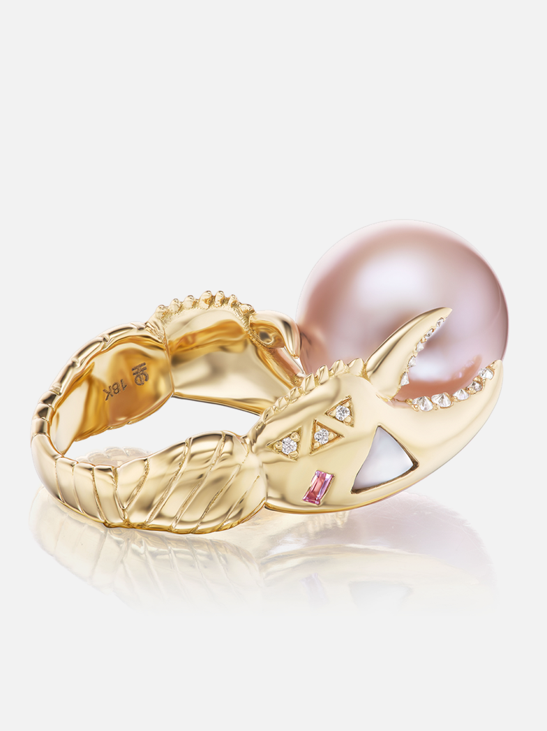 Pink Pearl Claw Ring