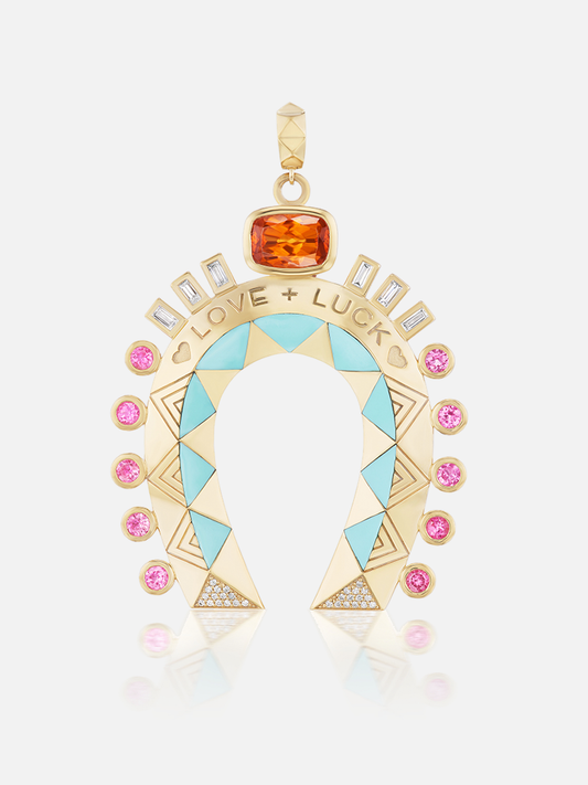 XL Fortune Favors the Bold Horseshoe Pendant Mandarin Garnet