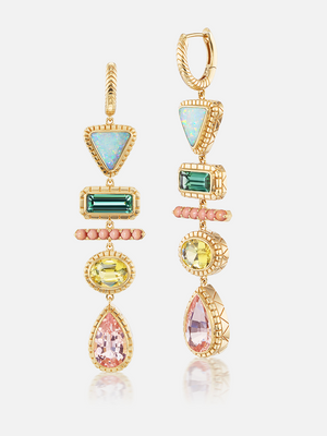 Opal - Blue Tourmaline - Coral - Beryl - Morganite Huggie Drop Earrings