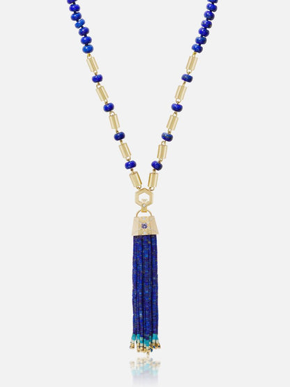 Beaded Tassel Lapis Pendant