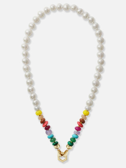 18" Pearl and Rainbow Bead Foundation Clasp Necklace