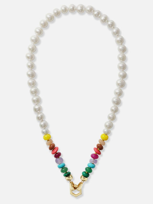 18" Pearl and Rainbow Bead Foundation Clasp Necklace