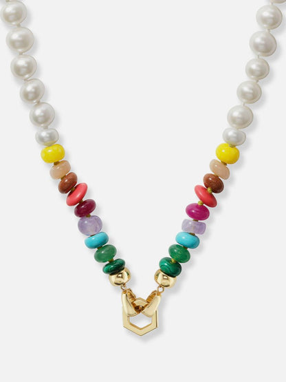 18" Pearl and Rainbow Bead Foundation Clasp Necklace