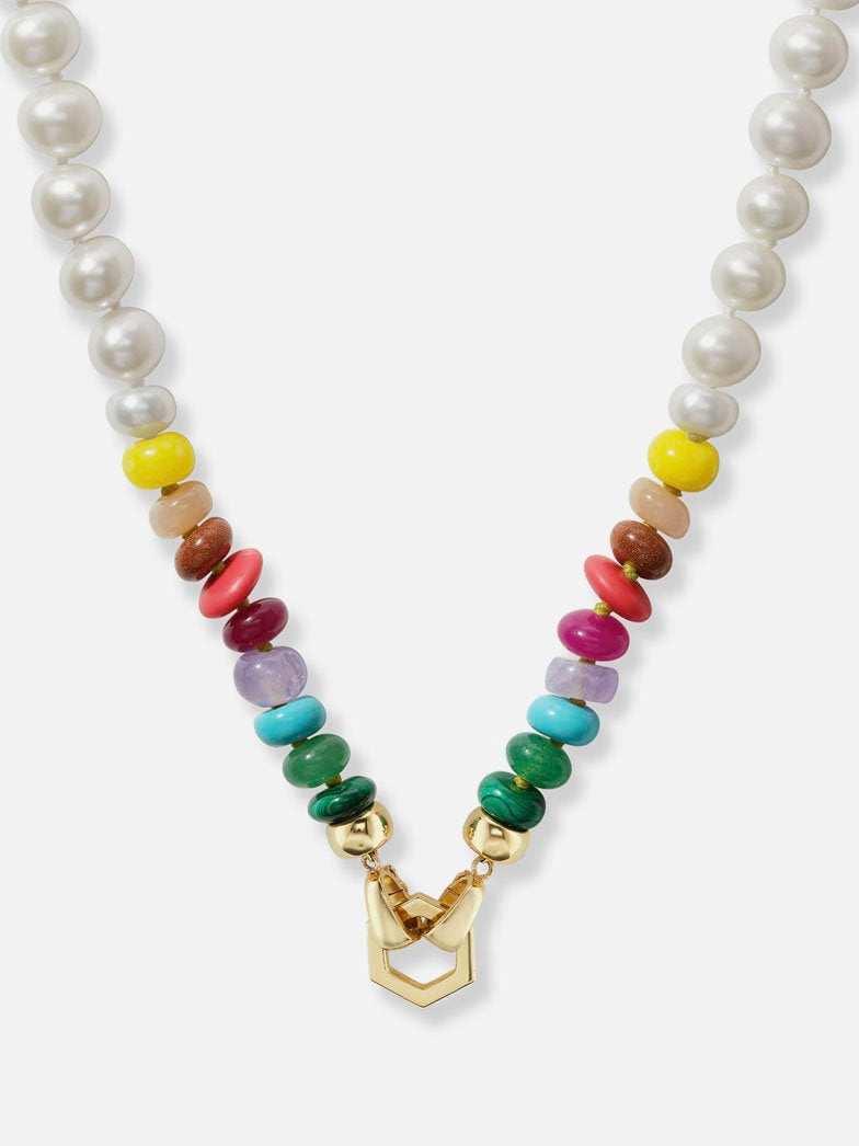 Pearl and Rainbow Bead Foundation Clasp Necklace