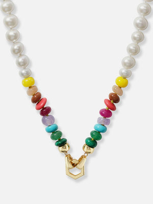 Pearl and Rainbow Bead Foundation Clasp Necklace