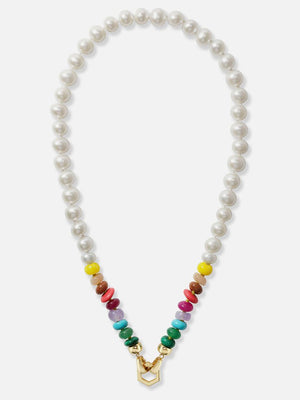 Pearl and Rainbow Bead Foundation Clasp Necklace