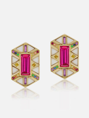 Hexagon Shield Button Earrings RTS